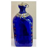 DR - Antique Cobalt Blue Hand-Painted Glass Bottle/Decanter, 6 in