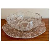LNDRY - New Martinsville Prelude Centerpiece Bowl & Matching Platter - Antique Clear Glass