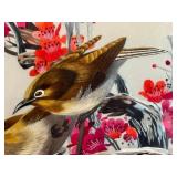 O - Silk Embroidered Wall Hanging - Two Birds on Blossoms, 18.75 x 19 in, Framed