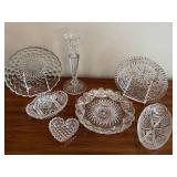 Vintage Crystal Cut Glass Candle Holder - 10 Inches Tall + Vintage Plates & Bowls