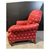Newport Furnishings Dragonfly Pattern Red Chair - Nailhead Trim, Wood Legs