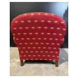 Newport Furnishings Dragonfly Pattern Red Chair - Nailhead Trim, Wood Legs