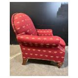 Newport Furnishings Dragonfly Pattern Red Chair - Nailhead Trim, Wood Legs