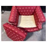 Newport Furnishings Dragonfly Pattern Red Chair - Nailhead Trim, Wood Legs