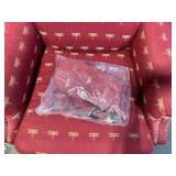 Newport Furnishings Dragonfly Pattern Red Chair - Nailhead Trim, Wood Legs