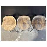 Stool Set of 3 - Round Wood with Iron Frame - Vintage Industrial