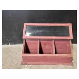 Vintage Burgundy-painted Wood Display Cabinet With Glass Front - 3 Compartments