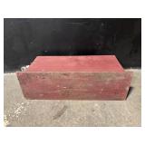 Vintage Burgundy-painted Wood Display Cabinet With Glass Front - 3 Compartments