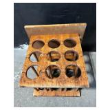 Vintage Wooden 12-Bottle Wine Rack Table - Black Top