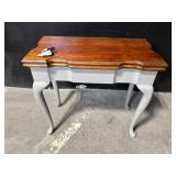 Vintage French Provincial Vanity Console Table - 33 in. Wood Top, Gray Cabriole Legs