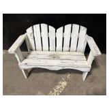 Whitewashed Wooden Garden Bench - Distressed Slatted Back, Armrests & Seat, Outdoor
