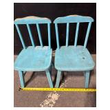 Chairs - Pair of Vintage Turquoise Painted Wood with Spindle Back