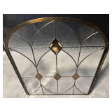 3-Panel Stained Glass Fireplace Screen - Art Deco Brass Trim