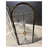 3-Panel Stained Glass Fireplace Screen - Art Deco Brass Trim