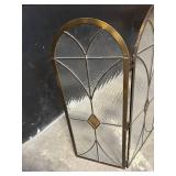 3-Panel Stained Glass Fireplace Screen - Art Deco Brass Trim