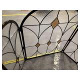 3-Panel Stained Glass Fireplace Screen - Art Deco Brass Trim