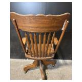 Office Chair - Antique Oak Spindle-Back Swivel with Armrests & Casters