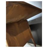 Oak Mid-Century Drop-Leaf Console Desk - Drawer & Cabinet on Casters