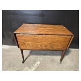 Oak Mid-Century Drop-Leaf Console Desk - Drawer & Cabinet on Casters