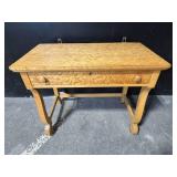 Vintage Burl Veneer Side Table - 1 Drawer, Cabriole Scroll Legs