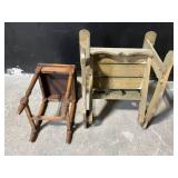 Set of 4 Vintage Wooden Chairs: Child High Chair, Cushioned Armchair, Side Chair, Adirondack Chair