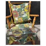 Set of 4 Vintage Wooden Chairs: Child High Chair, Cushioned Armchair, Side Chair, Adirondack Chair