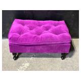 Purple Velvet Tufted Ottoman - Four Black Turned Legs, 28-30 in Wide