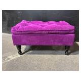 Purple Velvet Tufted Ottoman - Four Black Turned Legs, 28-30 in Wide