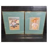Framed Beach Scene Prints - Pair of Vintage Reproductions in Teal Mats