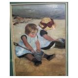 Framed Beach Scene Prints - Pair of Vintage Reproductions in Teal Mats