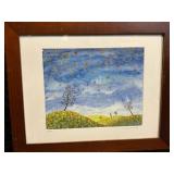 Lisa Hundermilk - Pair of Framed Landscape Art Prints with Mosaic Hills, Signed