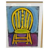 Waiting for Godot Art Print - Bright Yellow Chair on Blue & Purple Background