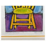 Waiting for Godot Art Print - Bright Yellow Chair on Blue & Purple Background