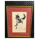 Chinese Ink Horse Painting - Galloping Horse with Red Seal Signature (Framed)