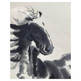 Chinese Ink Horse Painting - Galloping Horse with Red Seal Signature (Framed)