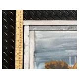 Cow Portrait Painting by A.V. - Folk Art on Canvas, Distressed White Frame