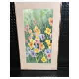 Framed Floral Watercolor Painting - Colorful Garden Blooms