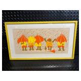 Two Framed Color-Block Art Prints: Umbrella Kids & Ducklings