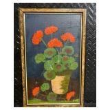 Framed Floral Still Life Geranium & Seascape Beach Prints - 2-Piece Lot