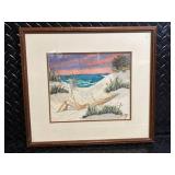 Framed Floral Still Life Geranium & Seascape Beach Prints - 2-Piece Lot
