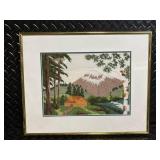 Vintage Framed Wall Art Lot - Mountain Landscape, FAMILY Birds Sign & Lace Keepsake