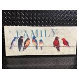 Vintage Framed Wall Art Lot - Mountain Landscape, FAMILY Birds Sign & Lace Keepsake