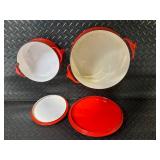 Danish Design Enamel Pots - Red 2-Piece Set with Lids (Large & Small)