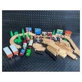 Wooden Train Set with Tracks, Bridges & Figures - Complete Kids Toy Lot