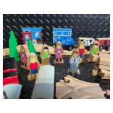 Wooden Train Set with Tracks, Bridges & Figures - Complete Kids Toy Lot