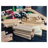 Wooden Train Set with Tracks, Bridges & Figures - Complete Kids Toy Lot