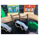 Wooden Train Set with Tracks, Bridges & Figures - Complete Kids Toy Lot