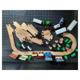 Wooden Train Set with Tracks, Bridges & Figures - Complete Kids Toy Lot