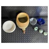 Celadon Ceramics & Glass Lot - Jug w/ Spigot, 3 Bud Vases, White Bowls