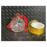 Christmas Ornament Lot: Etched Glass Ball Ornament, 2 Silver Filigree Balls, Bead Garlands & Ribbon